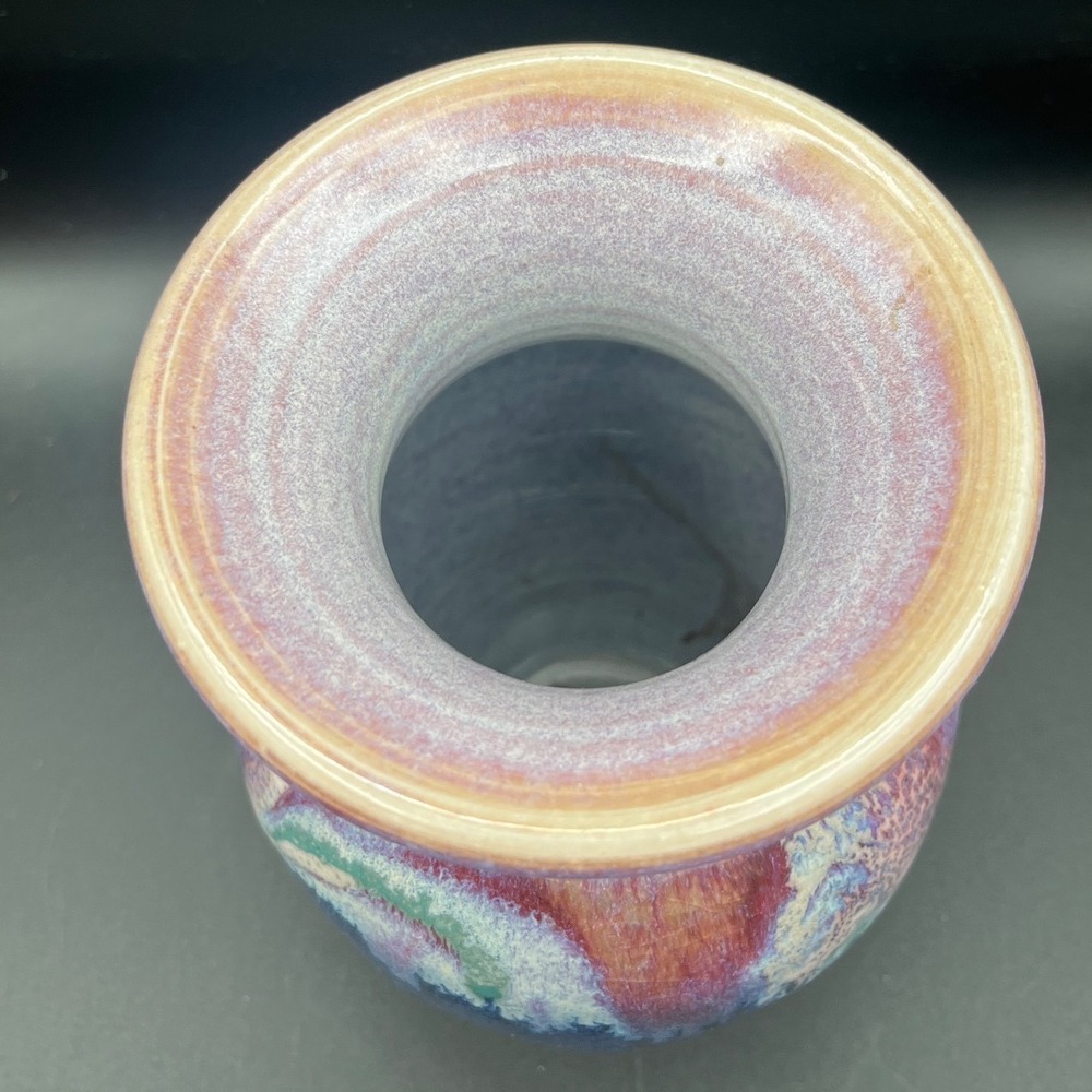 Studio Pottery Hand Signed Crystalline Drip Glaze Vase Blue Purple Green 6 inch - Picture 3 of 11